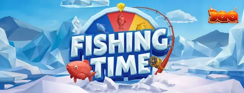 Interface do jogo Fishing Time da BGaming com tema de pesca no gelo